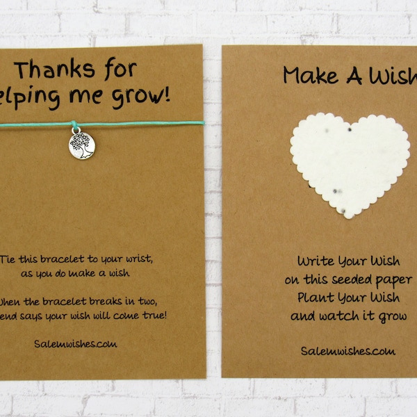 Teacher Gift Set, Thanks for helping me Grow Wish Bracelet, Plantable Wildflower Seed Card, Preschool Teacher Gift, Assistant Teacher Gift