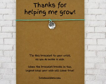 Teacher Appreciation Gift, Thanks for helping me Grow Wish Bracelet, Teacher Christmas Gift, Teacher Thank You Gift, Daycare Teacher Gift