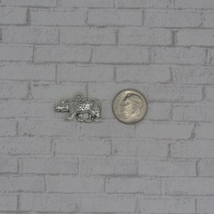 May include: A silver bear charm, shown next to a US dime for size comparison. The bear charm is detailed and has a textured surface.