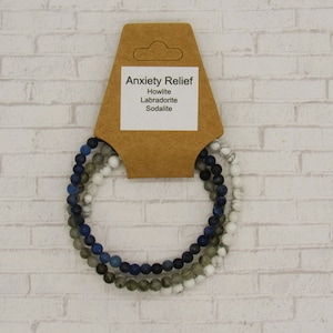 Anxiety Bracelet Set, Set of 3 Natural Crystal Bracelets, Anxiety Relief, Coping with Anxiety, Healing Anxiety Crystals, Calming Bracelets