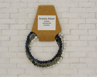Anxiety Crystal Bracelet Set: Howlite, Labradorite, Sodalite