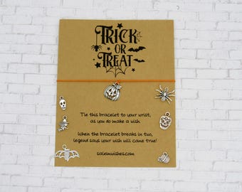 Trick or Treat Wish Bracelet Set, Multiple Charm Options, Halloween Bracelet, Trick or Treat Gift, Halloween Gift for Kids, Teen Halloween