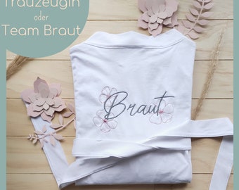 Morgenmantel Braut bestickt mit Blüten, Getting Ready Hochzeit, Kimono Braut, Hochzeitsgeschenk, Trauzeugin, Brautjungfern