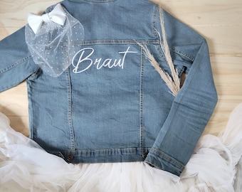 Bridal denim jacket, embroidered, customizable jacket, bridal outfit boho, photo shoot wedding, JGA, couple shoot, honeymoon jacket