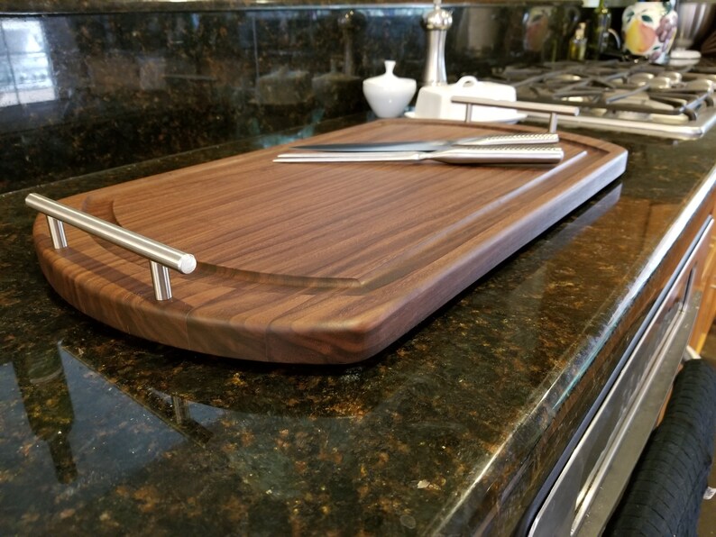 Large Wood Cutting Board With Handles Personalized Walnut Etsy