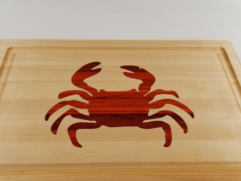 Wood Cutting Board Personalized Crab Wood Inlay Gift Chef Etsy