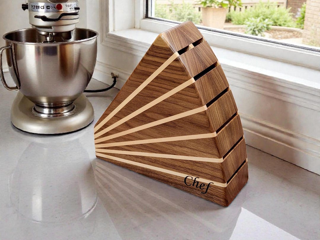 Walnut Knife Block- with Divider top slot