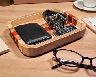 Plateau fourre-tout fabriqué à la main, cadeau, valet de chambre en bois exotique pour homme,