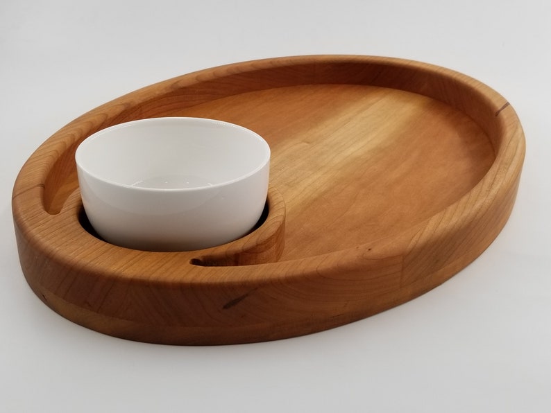 Personalized Gift Wooden Chip and Dip Bowl Serving Tray Maple Walnut Cutting board