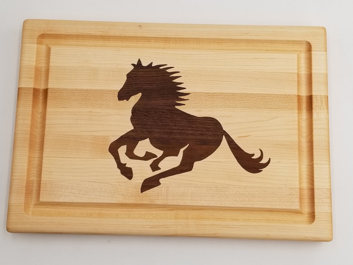 Handcrafted Wood Cutting Board Horse Wood Inlay Gift for Etsy