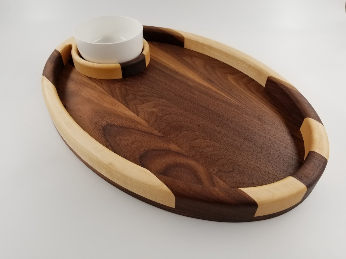 Wooden Chip and Dip Bowl Serving Tray Cutting board Etsy