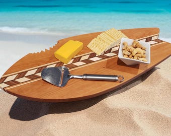 Planche de surf Shark personnalisée : planche de charcuterie en noyer, érable, cerisier