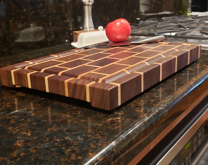 Wood Cutting Board, Butcher Block, End Grain, Brick Pattern, Chopping