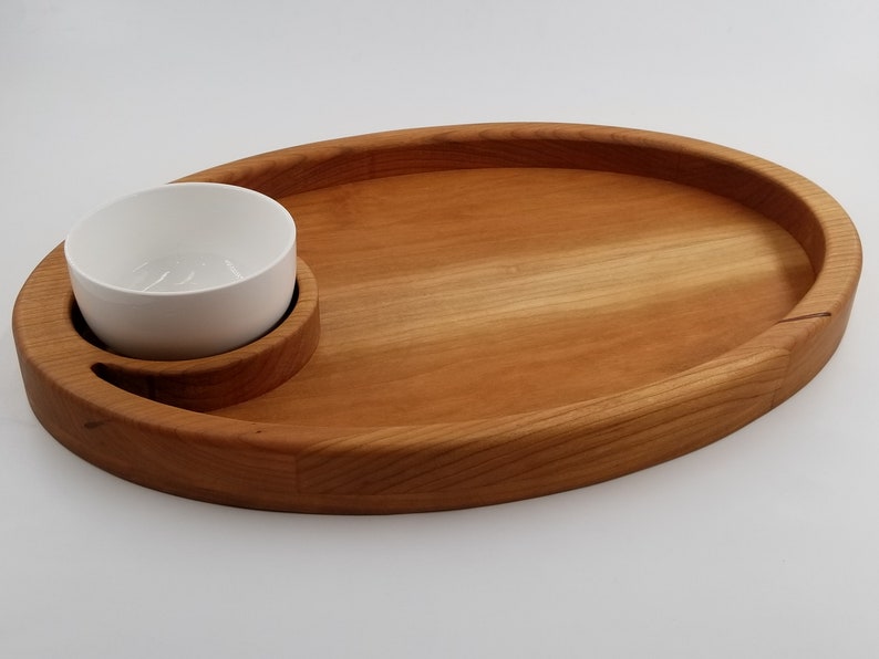 Personalized Gift Wooden Chip and Dip Bowl Serving Tray Maple Walnut Cutting board