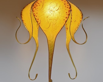 Paper Flower Lampshade in Yellow with Orange Spots |  Fantasy Elven Style | Unique Handmade Decor