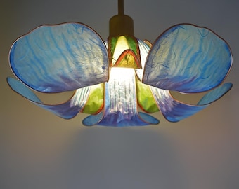 Paper Flower Lampshade in Blue and Green |  for Ceiling or Floor Lamps |  Fantasy Elven Style |  Unique Handmade Decor