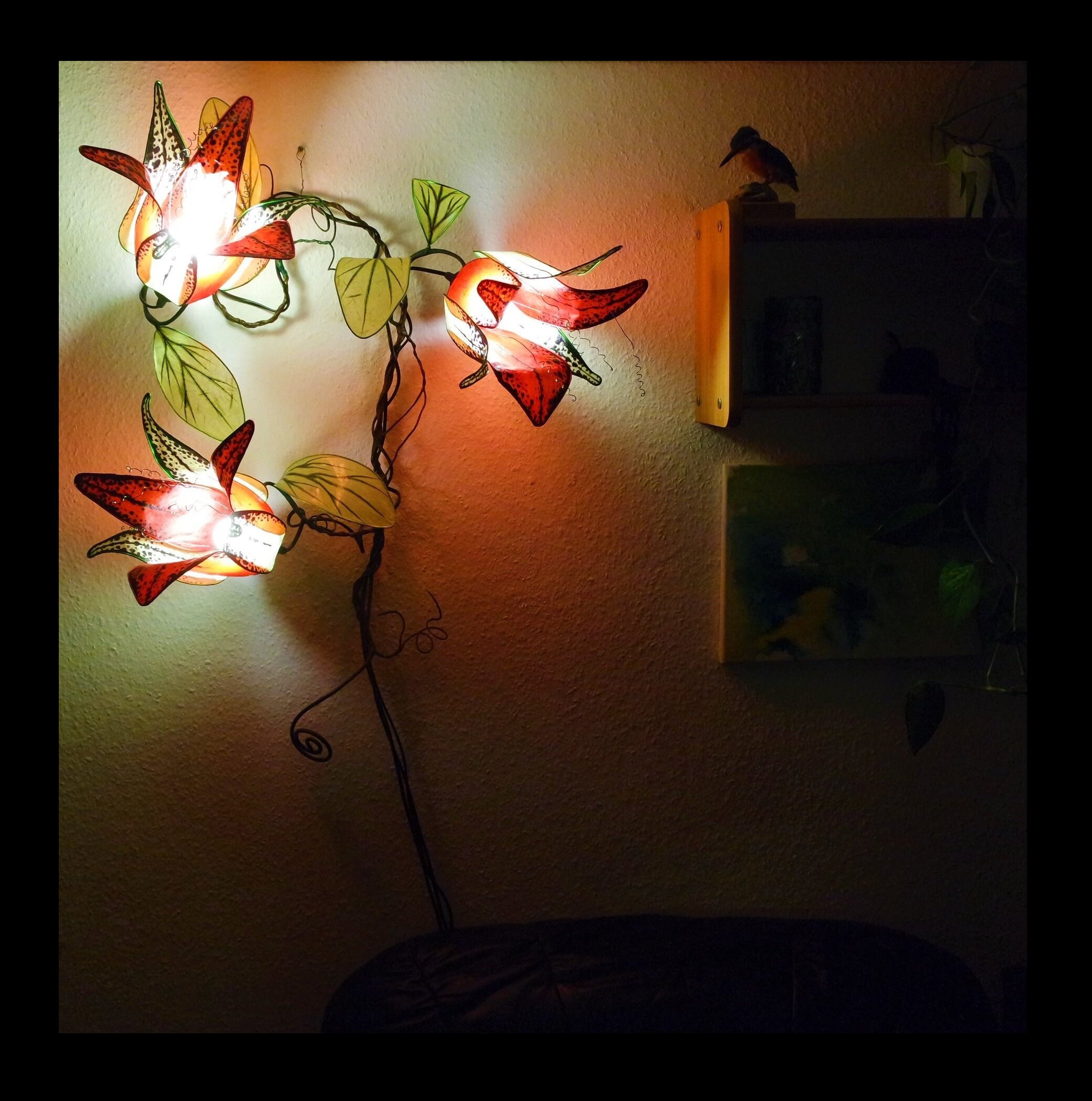 Vine shaped wall light sculpture 3 flower lampshades in red Etsy