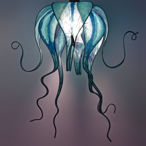 Sea life-inspired Paper Lampshade in Turquoise |  for Ceiling, Table or Floor Lamps |  Fantasy Style |  Unique Handmade