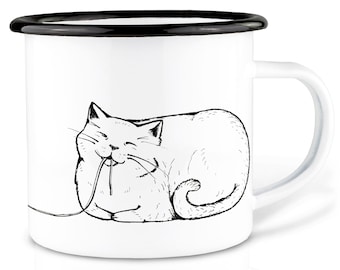 Emaille Tasse (leicht & robust) | »Spacatti« | Camping Becher handveredelt in Deutschland | Cup, Kaffeetasse, Emaillebecher