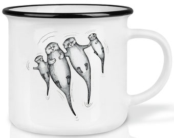 Keramik Tasse (Retro Design) | »Die Otters« | handveredelt in Deutschland | Cup, Kaffeetasse, Becher | spülmaschinenfest