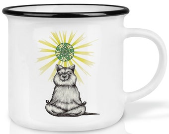 Keramik Tasse (Retro Design) | »Yogibär« | Quokka macht Yoga | handveredelt in Deutschland | Cup, Kaffeetasse, Becher | spülmaschinenfest