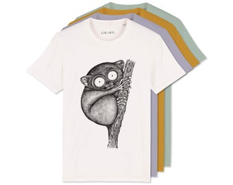 Bedrucktes T-Shirt Unisex | "Koboldmaki" | FairWear, Bio-Baumwolle | Hochwertiges, nachhaltiges Shirt (Design von H. Ligeti) | Maki