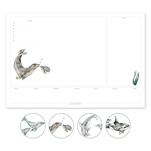 Sottomano da scrivania [motivi che cambiano] | »Amici dell'oceano« | realizzato con carta riciclata | Animali diversi