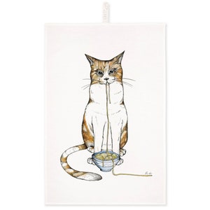 Tea towel [half linen] Made in EU | Ramen cat | Cat | kitchen towels | Oeko-Tex standard