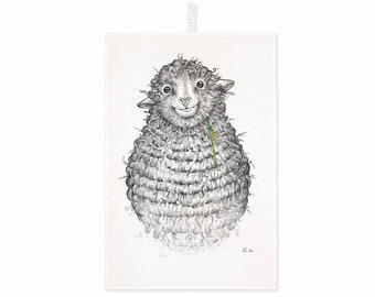 Tea towel [half linen] Made in EU | Wollfried | Sheep |  Kitchen towels | Oeko Tex Standard