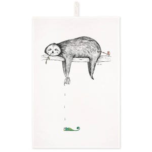 Geschirrtuch [Halbleinen] | »Faultier« | Tea Towel | Nachhaltiges Küchentuch mit Druck | Geschenk Idee | Küchen Deko | Made in EU