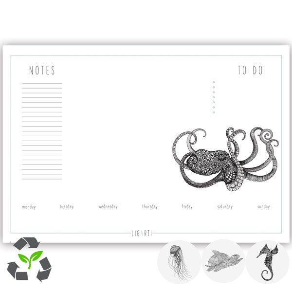 Desk Pad [Changing Motifs] | sea creatures | made from recycled paper | underwater