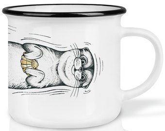Keramik Tasse (Retro Design) | »Muschelotter« | Otter | handveredelt in Deutschland | Cup, Kaffeetasse, Becher | spülmaschinenfest