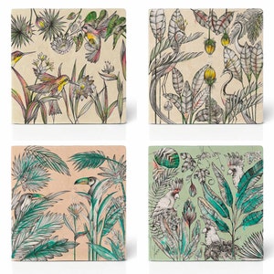 Tile coasters set of 4 | &quot;Jungle&quot; | Design coasters | Natural stone tile