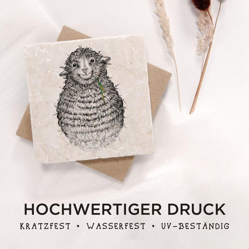 Fliesenuntersetzer | »Wollfried« das Schaf | Design Untersetzer | Natursteinfliese image 2