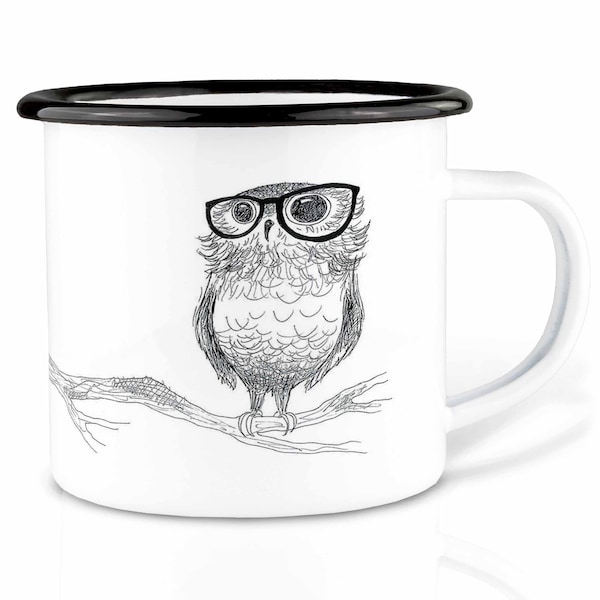 Enamel Mug (Lightweight & Sturdy) | »Spectacled Owl« I Camping Mug | hand finished in Germany | Cup, coffee mug, enamel mug