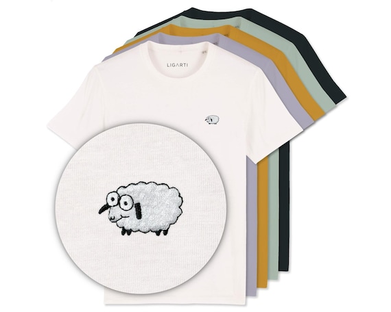 Besticktes T-Shirt Unisex | "Wollke" das Schaf | FairWear, Bio-Baumwolle | Hochwertiges, nachhaltiges Shirt (Design von H. Ligeti)