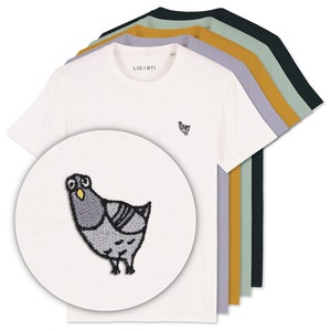 Embroidered T-Shirt Unisex | "Claude" the pigeon | FairWear, organic cotton | High-quality, sustainable shirt (design by H. Ligeti)
