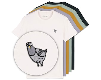 Embroidered unisex T-shirt | "Claude" the dove | Fair Wear, organic cotton | High-quality, sustainable shirt (design by H. Ligeti)