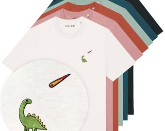 Besticktes T-Shirt Unisex | "Charlie" der Dino | FairWear, Bio-Baumwolle | Hochwertiges, nachhaltiges Shirt (Design von H. Ligeti)