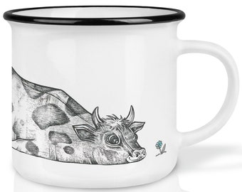 Ceramic Mug (Retro Design) | »Rita« | cow with flower | hand finished in Germany | Cup, coffee cup, mug | dishwasher safe