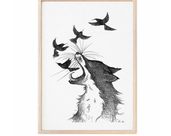 Kunstdruck Fuchs und Vögel von Ligarti