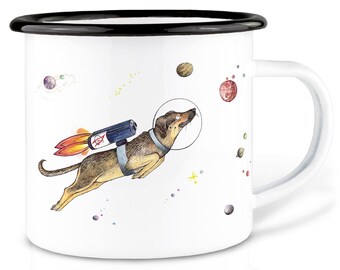 Emaille Tasse (leicht & robust) | »Lotti in Space« I Camping Becher handveredelt in Deutschland | Cup, Kaffeetasse, Emaillebecher