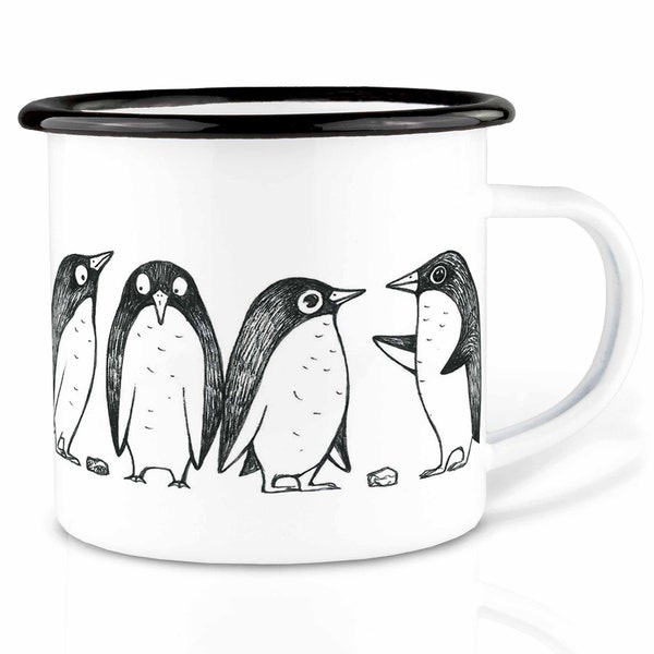Mug en émail (léger et robuste) | « Histoire d'amour de pingouin » I Tasse de camping | fini à la main en Allemagne | Tasse, mug à café, mug émaillé