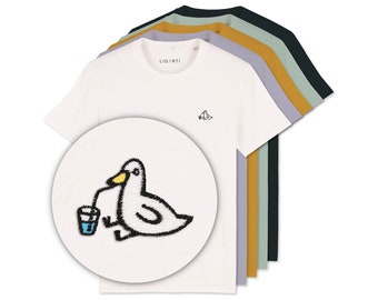 Embroidered unisex T-shirt | "Piet" the duck | Fair Wear, organic cotton | High-quality, sustainable shirt (design by H. Ligeti)