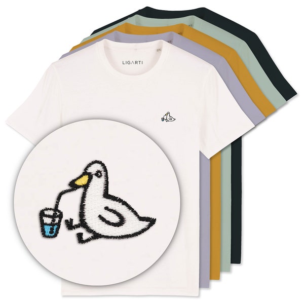 Besticktes T-Shirt Unisex | "Piet" die Ente | FairWear, Bio-Baumwolle | Hochwertiges, nachhaltiges Shirt (Design von H. Ligeti)