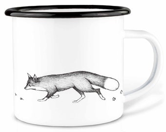 Emaille Tasse (leicht & robust) | »Fuchs und Gans« I Camping Becher | handveredelt in Deutschland | Cup, Kaffeetasse, Emaillebecher