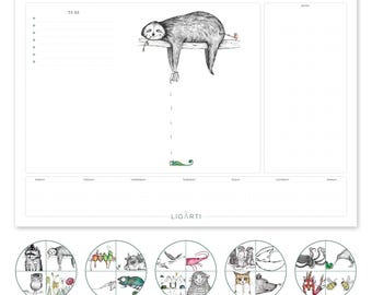 Animal-themed desk pad A3+ | Sustainable paper weekly planner | All Stars recycled writing pad | Office gift | Hanna Ligeti Art