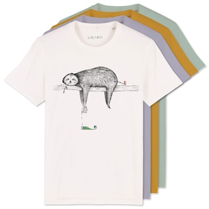 Bedrucktes T-Shirt Unisex | &quot;Faultier&quot; | FairWear, Bio-Baumwolle | Hochwertiges, lustiges Shirt (Design von H. Ligeti)