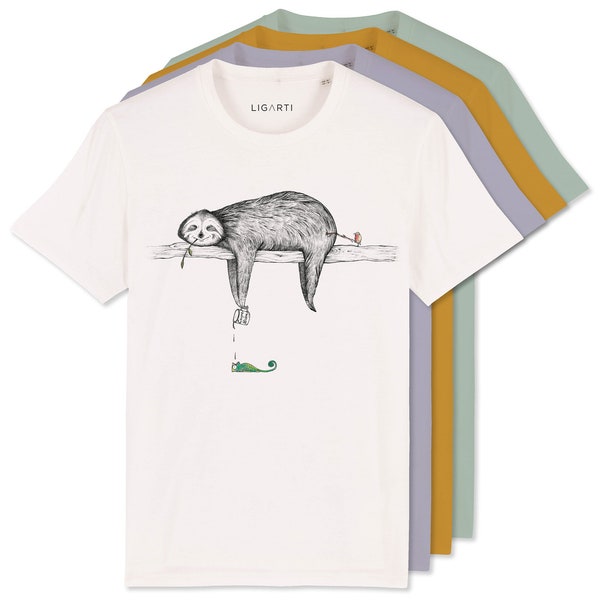 Bedrucktes T-Shirt Unisex | "Faultier" | FairWear, Bio-Baumwolle | Hochwertiges, lustiges Shirt (Design von H. Ligeti)