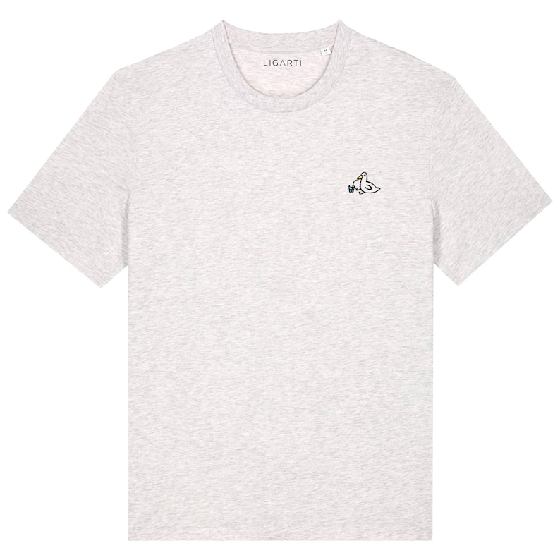 Embroidered unisex T-shirt | "Piet" the duck | Fair Wear, organic cotton | High-quality, sustainable shirt (design by H. Ligeti) Hellgrau